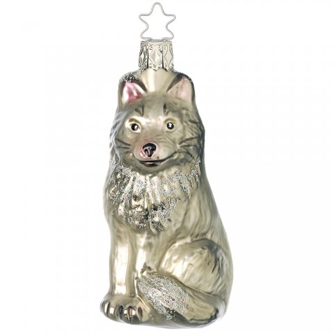 NEW - Inge Glas Glass Ornament - Silver Wolf